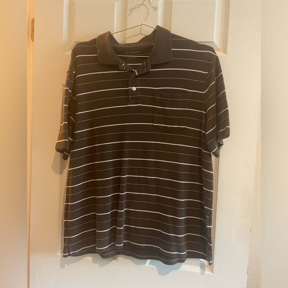 Croft & barrow brown/white striped  men’s polo shirt w:buttons & pocket/Lg
